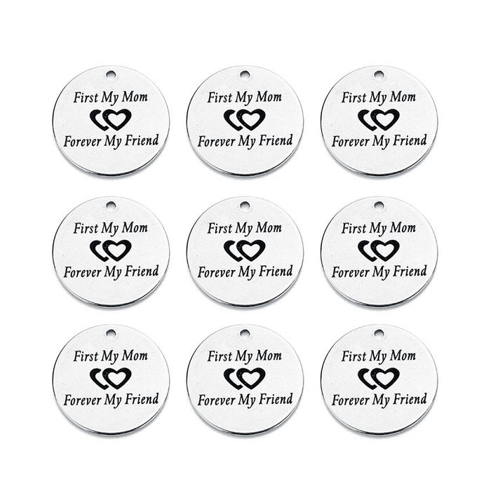 Louleur 10 Styles Stainless Steel Rhodium Pendants Stamping Tag Round Letter Charm Pendant for DIY Necklace Bangle Makings