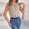 Spring And Summer Button-down V-neck Hollow Sleeveless Top Holiday Sweater For Women