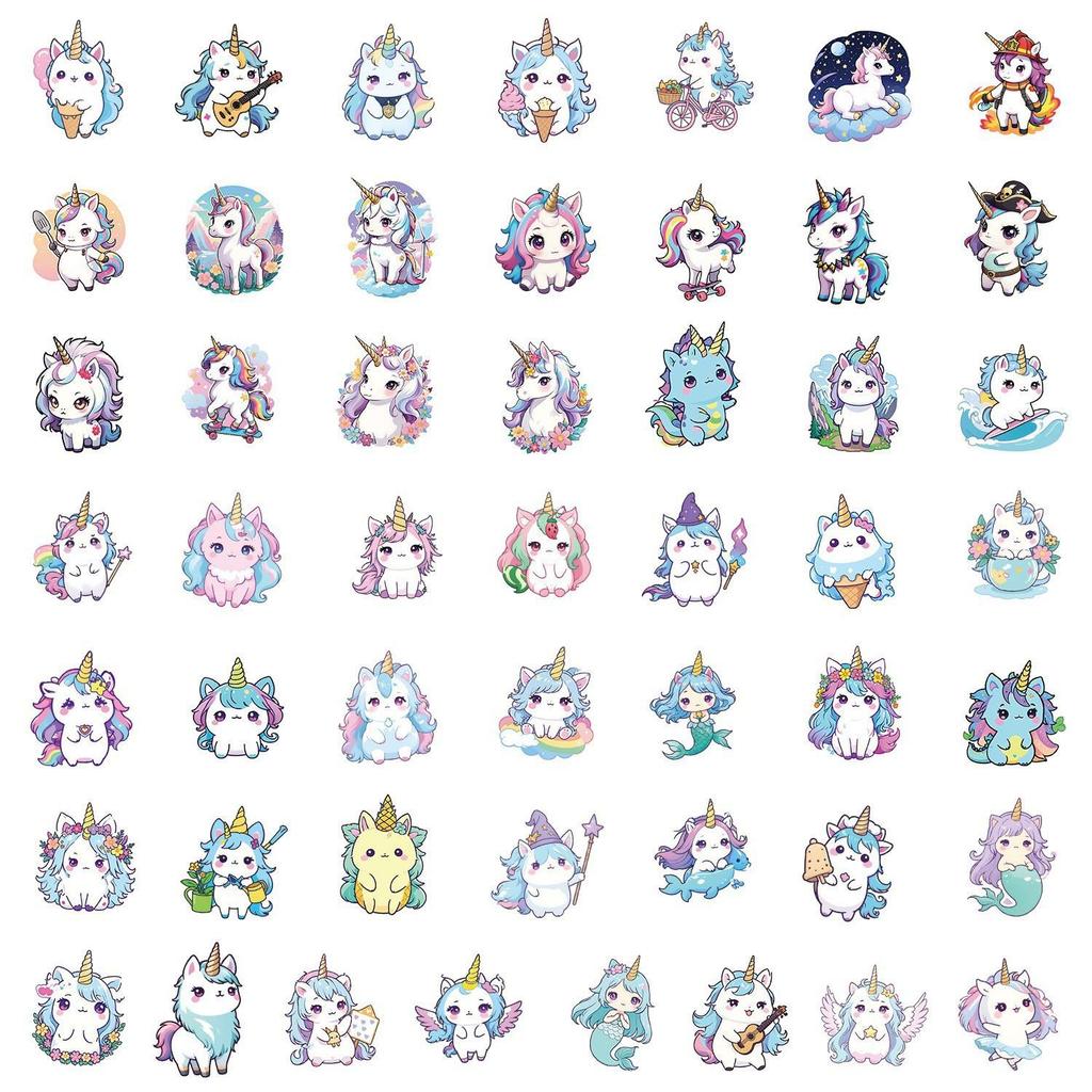 50 Unicorn Graffiti Waterproof Stickers for Suitcases, Cars, Notebooks, Skateboards, and Phones