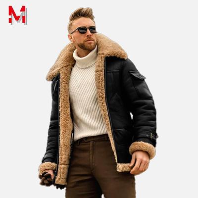 Men's Cashmere Padded Leather Jacket Vintage Man Streetwear Thicken Coat Motorcycle Jackets Winter Coat