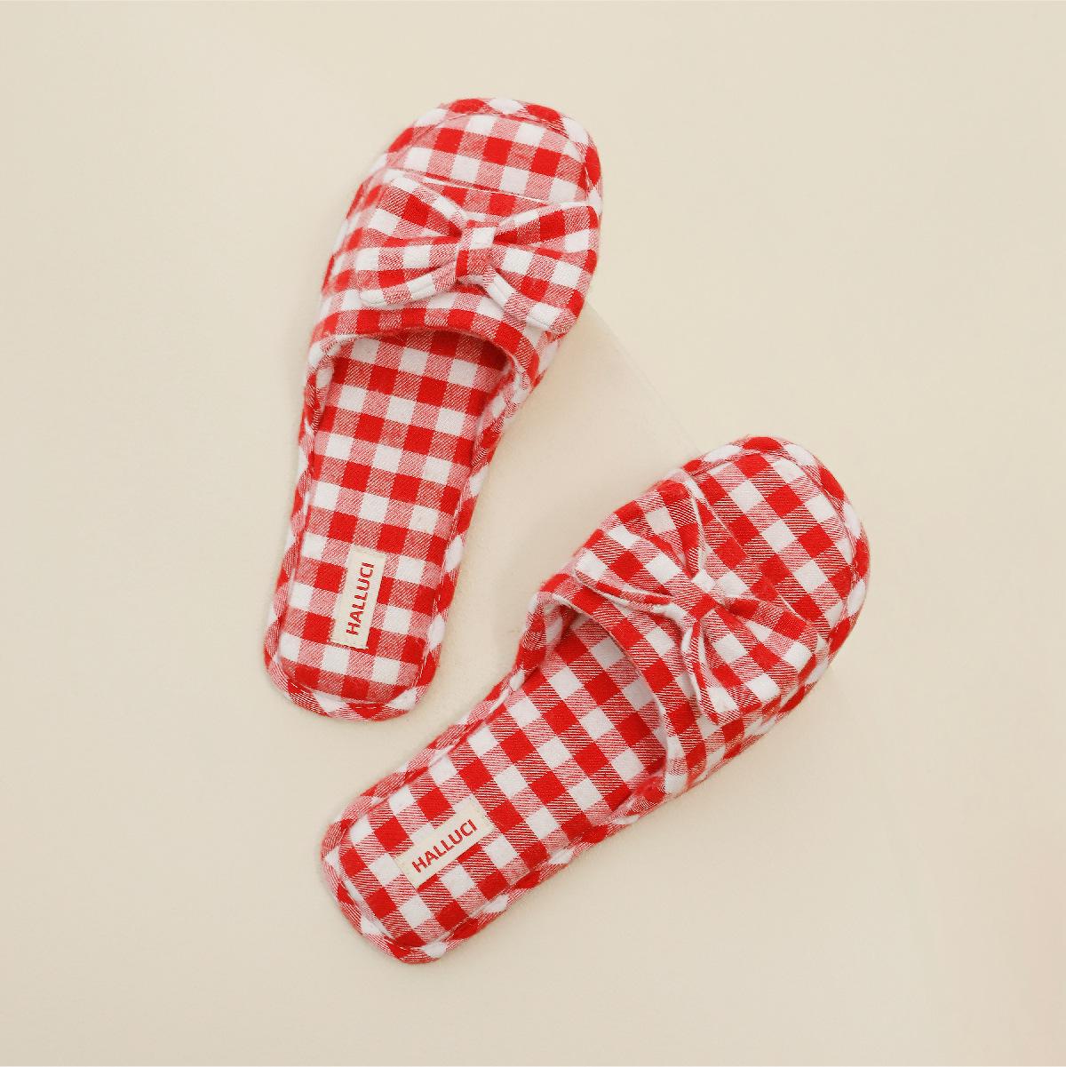 

Четыре сезона Клетчатый бант Подошва из ТПР Нескользящие Прочные Женские Домашние Тапочки 38-39