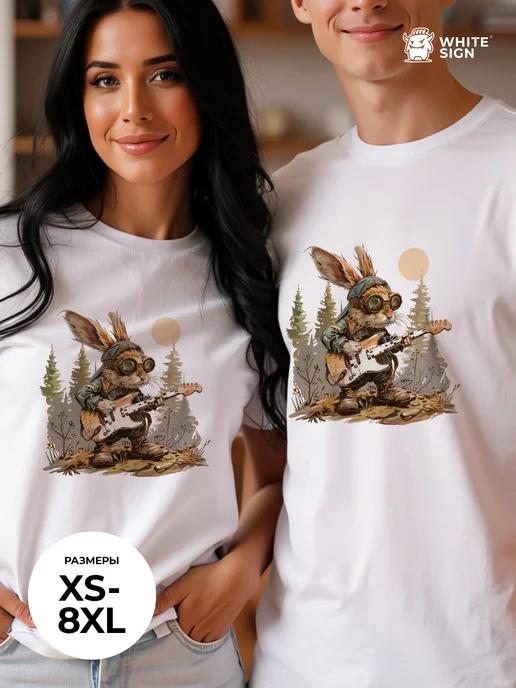 Guitar-Playing Rabbit trendy oversized autumn T-shirt 3XL