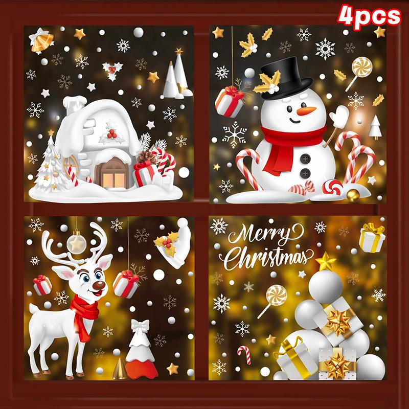 Christmas Candy Snow House Static Sticker, Christmas Glass Window Stickers, Christmas Window Stickers Decoration