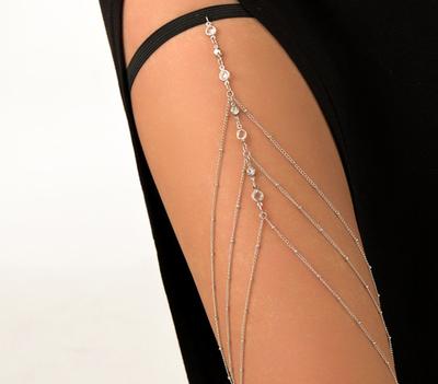 Sexy Beachs Imitation Pearl Thigh Chain Female Geometric Tassel Body Chain Rhinestone Metal Chain Leg Ring Female