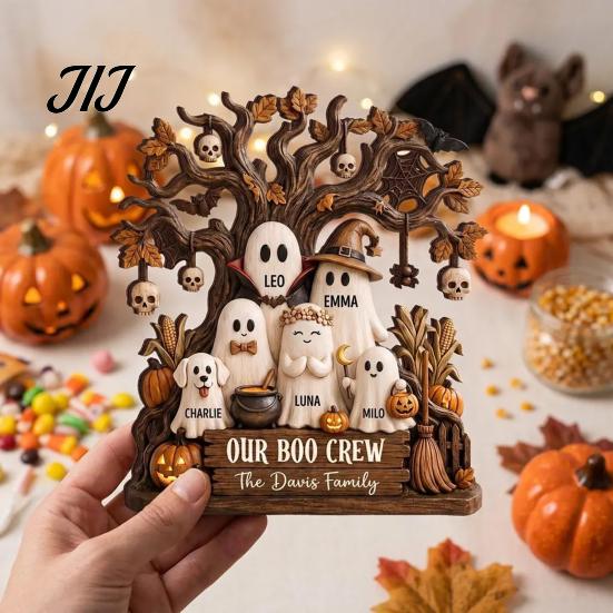 Gifts for Halloween Ghost Family Wooden Plaque, Pumpkin Couple Tabletop Sign, Decorative Plaques Farmhouse Home Ornament Tiered Tray Shelf Decor Theme