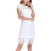 Women's Stand Collar Sleeveless Pencil Midi Dress Casual Lace Trim Solid Color Dress