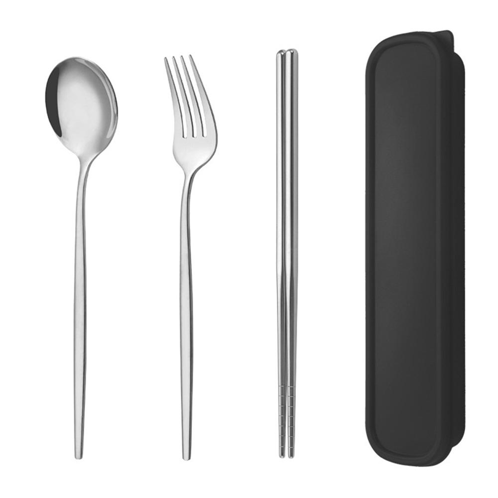 

Портативный золотой столовый набор столовых приборов, набор столовых приборов из высококачественной нержавеющей стали, вилка, ложка, палочки для еды, дорожные столовые приборы с коробкой серебряный