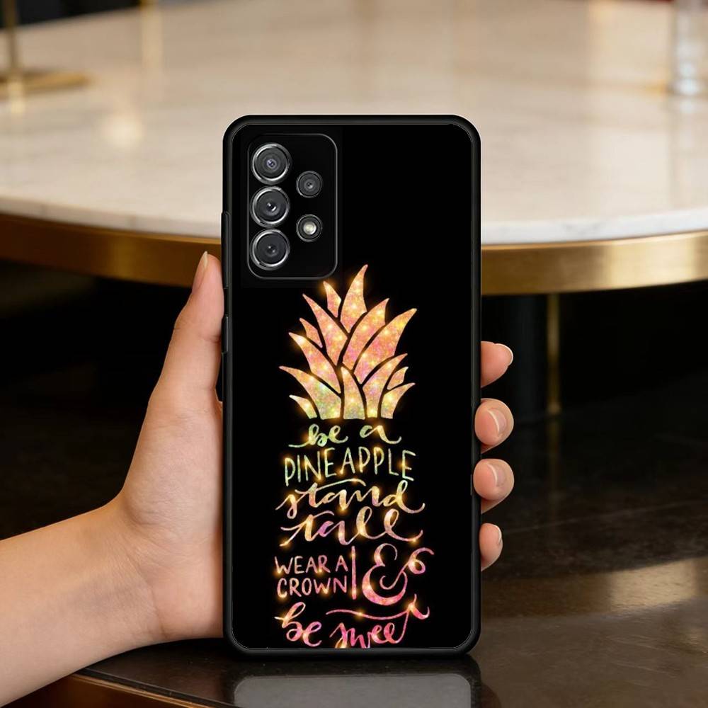 S-Summer P-Pineapple Soft Silicone Black Cover Phone Case For Samsung Galaxy A73,A72,A71,A70,A53,A52,A51