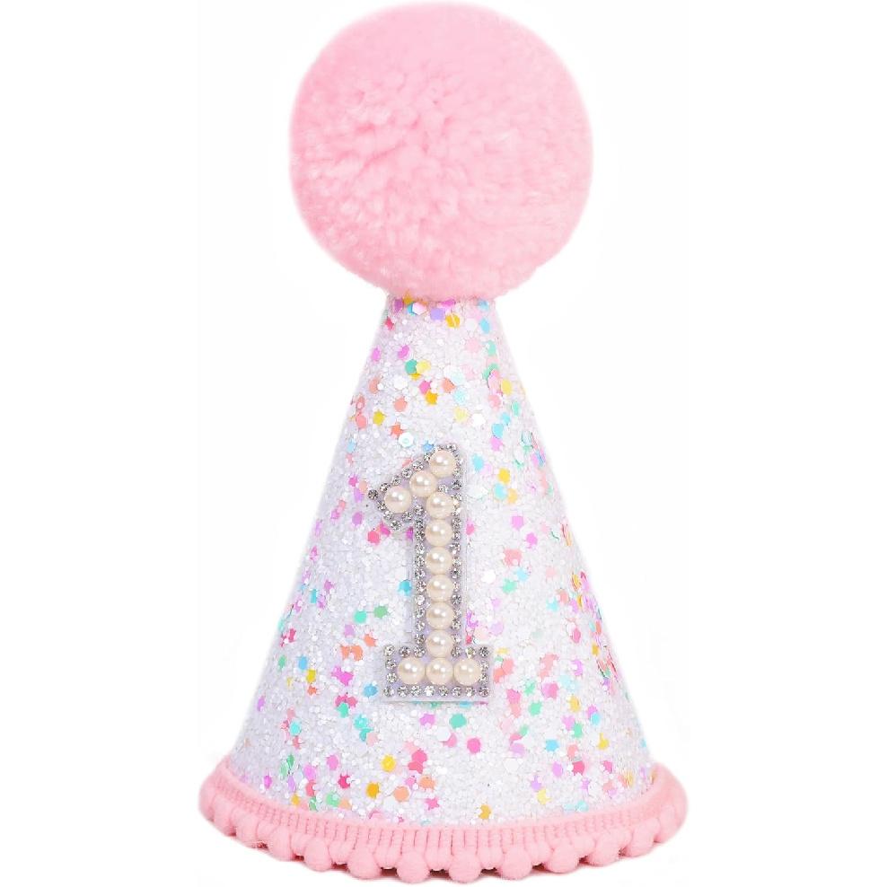 Pink 1st Birthday Hat - Confetti First Birthday Hat, Sweet One Birthday Decor, Sprinkle First Birthday Hat, Colorful Dots 1st Birthday Photo Prop