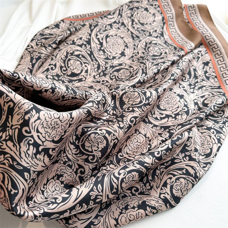 90x90cm Square Silk Scarf For Women Satin Hijab Handkerchief Printed Female Head Bandana Small Silk Hair Band Scarf Tie Bag