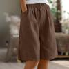 Pantaloni da donna a tinta unita con tasche, bottoni alla moda, pinocchietti, cotone e lino, pantaloncini larghi con elastico in vita