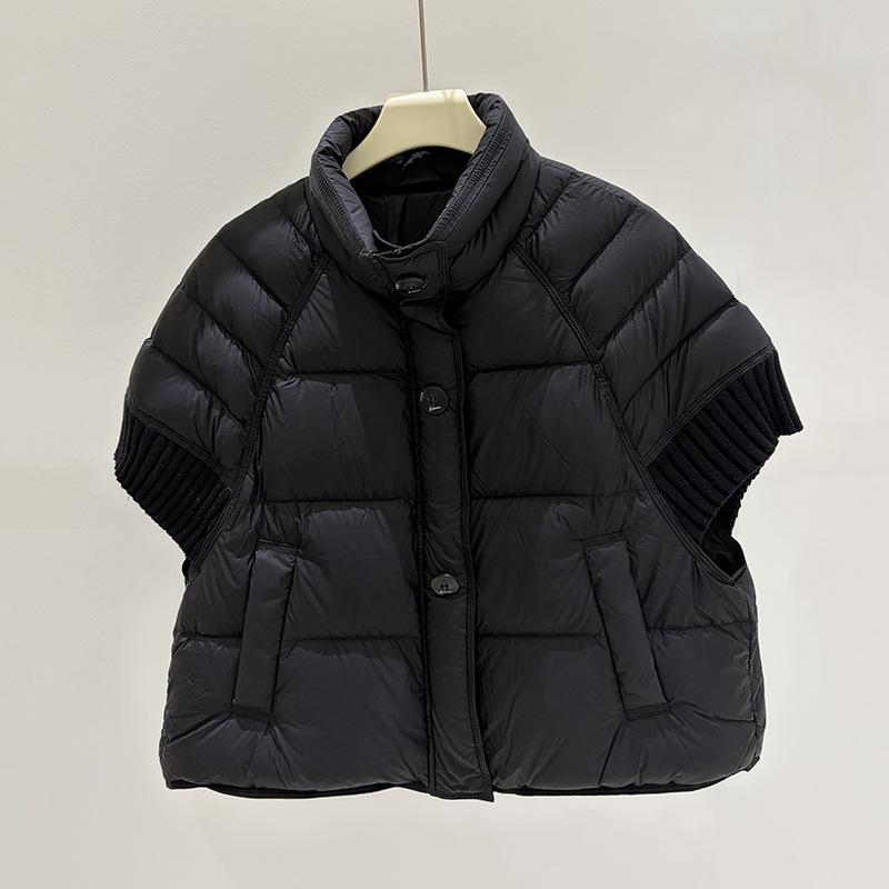 Winter white duck knitted sleeve splicing down puff down jacket women's stand-up collar short loose casual bread jacket