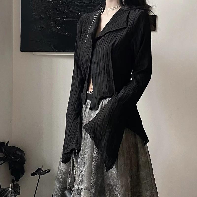 Karrram Gothic Black Shirt Dark Aesthetic Blouse Women Irregular Designer Clothes Emo Alt Clothes Grunge Tops Y2k