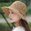 Women's Crochet Sun Hat Wide Brim UV Protection Summer Hat with Floral Detail Breathable Foldable Beach Hat