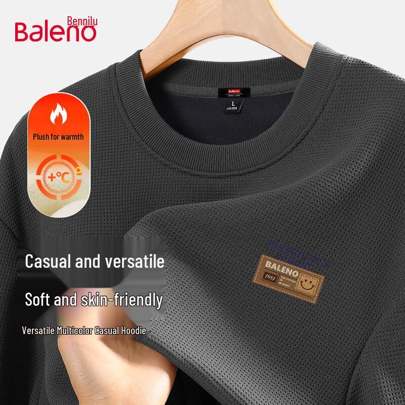 Baleno Men's 410g Heavyweight Fleece-Lined Crew Neck Sweatshirt with Plaid Texture