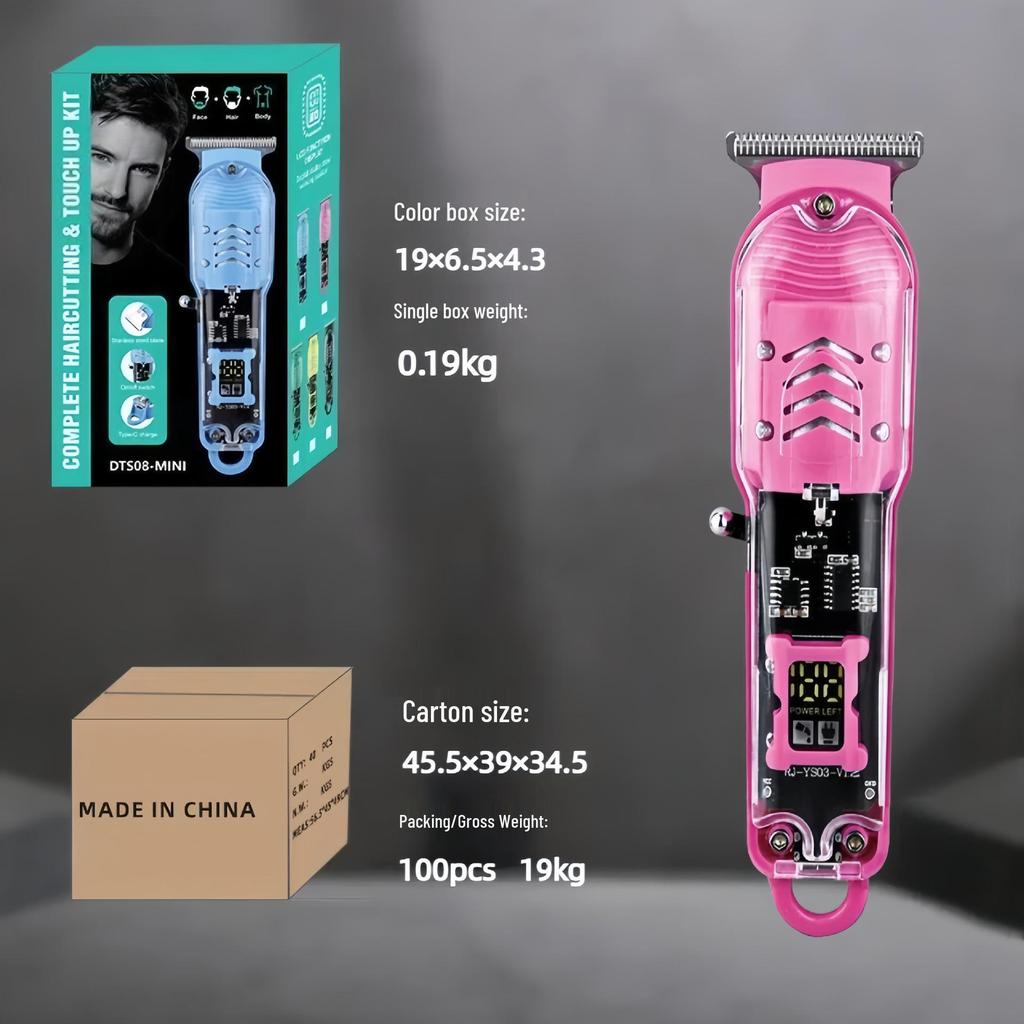 LCD Display Electric Hair Clipper: Transparent Cross-Border Shaving & Oil Head Trimmer for Home Use