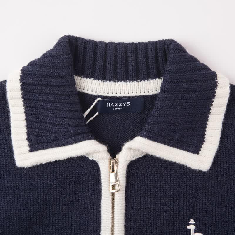 HAZZYS Girls' Winter Wool Blend Lapel Cardigan