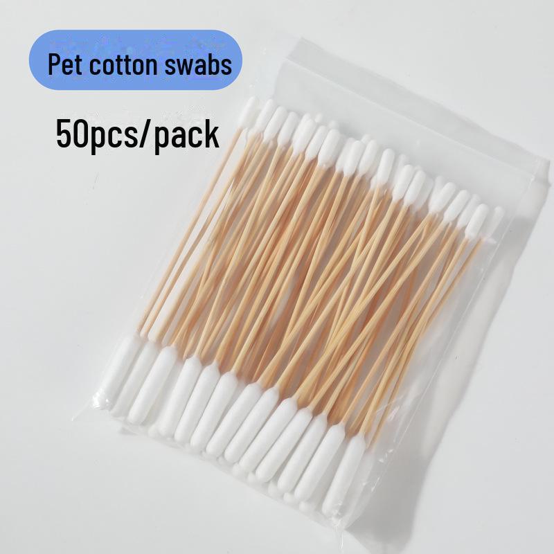 Pet Cotton Swabs with Enlarged Bamboo Stick for Cats and Dogs - Dual-Purpose Ear, Skin, and Anus Cleaning Applicator.
