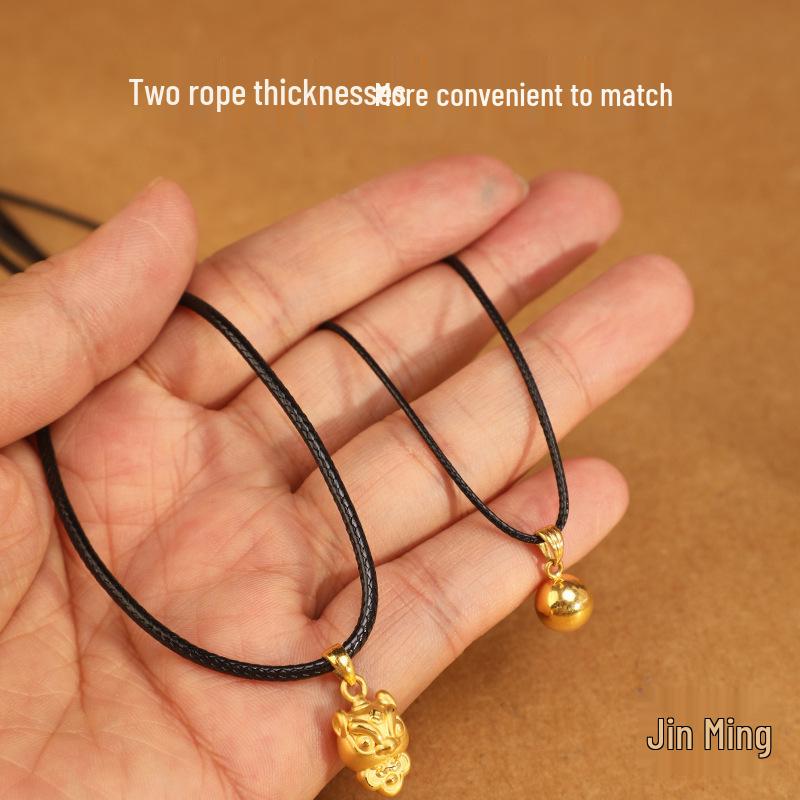 Black Leather Cord Pendant Lanyard - Unisex Woven Necklace & Clavicle Chain