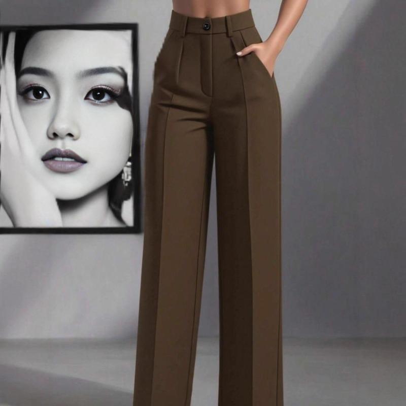 Jednobarevné ležérní kalhoty, Dámské plisované volné kalhoty s vysokým pasem, Pracovní kalhoty