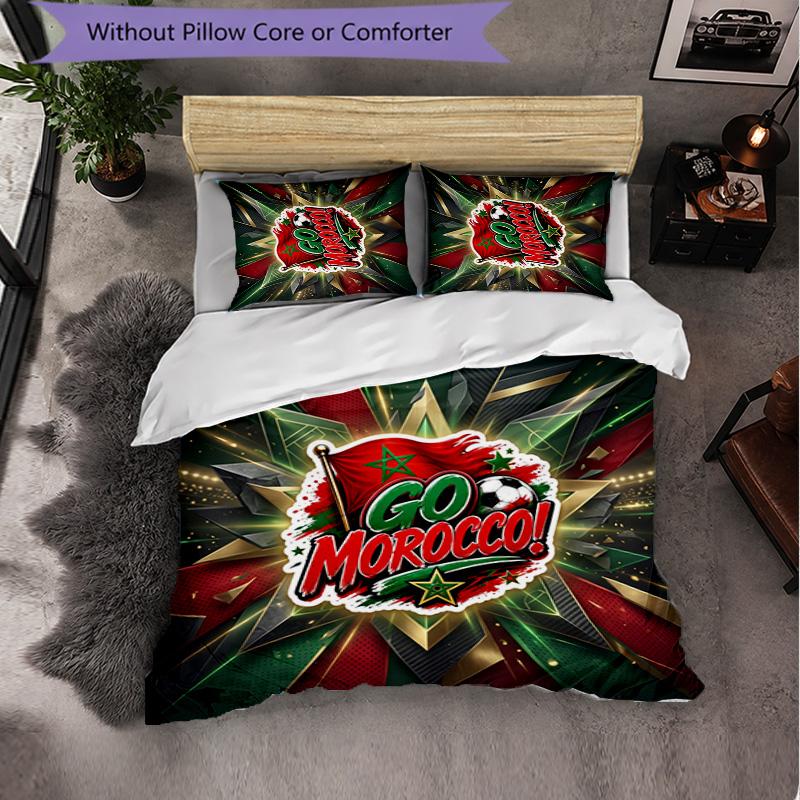 Morocco Football Pattern 3 Pieces Bedding Set Soft Microfiber Duvet Cover with Pillow Cases for Bedroom