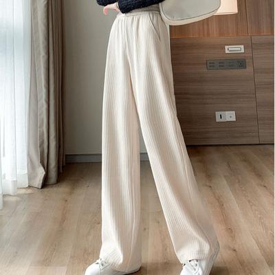 Fashion Solid Casual Corduroy Wide Leg Pants Women Autumn and Winter Loose Straight Casual Chenille Pants Ladies High Waist Slim Plush Trousers 25676