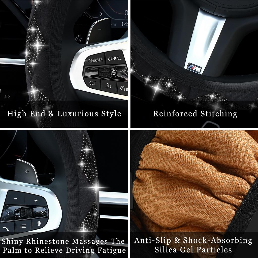 Car Diamond Steering Wheel Cover Non-Slip Decorative Accessories Without Inner Ring - Premium Quality