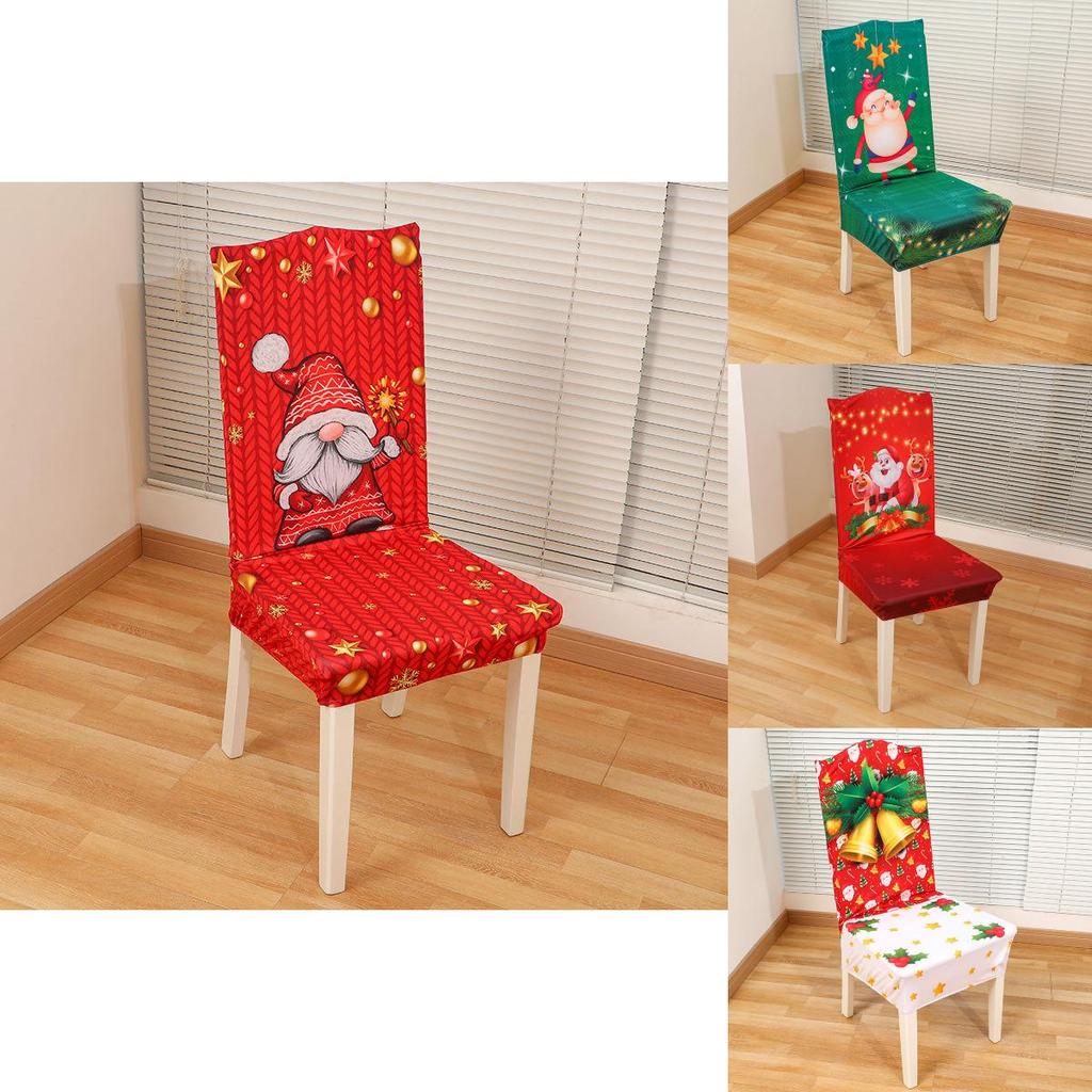 Christmas Cartoon Chair Covers And Tablecloths Set With Elastic Fit For Holiday Home Decor