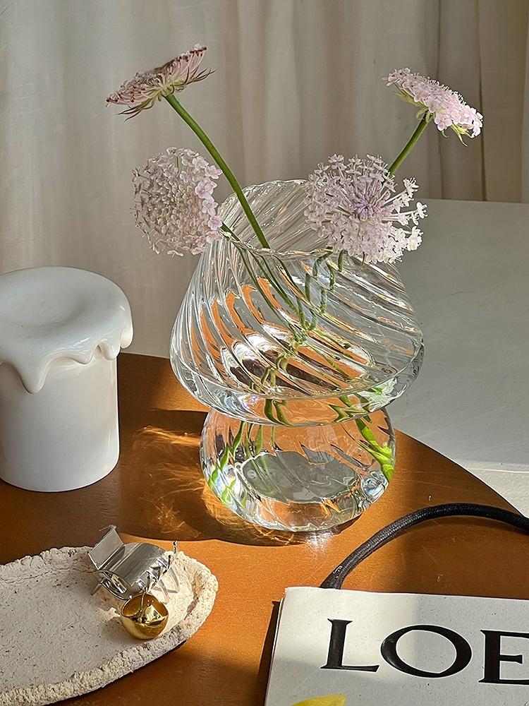 Glass Cute Mushroom Table Lamp Small Vase Flower Arranger Dining Table Top INS Style Ornaments Flower Vase Vintage Home Decor