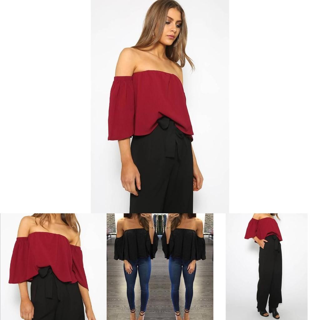 Stylish Summer Off Shoulder Ruffle Hem Loose Fit Top Women Urban Fashion Tee