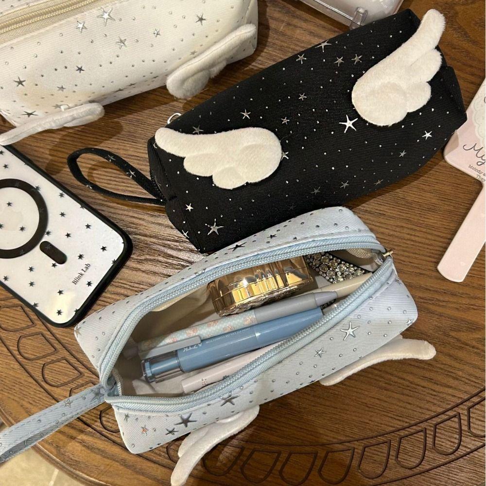 Y2k Wings Star Dots Pencil Case Desktop Storage Pencil Pouch Korean Style Pen Bag  School