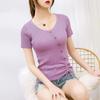 2025 Summer Women's Ice Silk V-Neck Drawstring Short Sleeve Knitted Top
