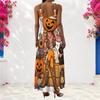 Women Plus Size Scoop Neck Strappy Sleeveless A Line Long Dress Cartoon Panda Ghost Printed White