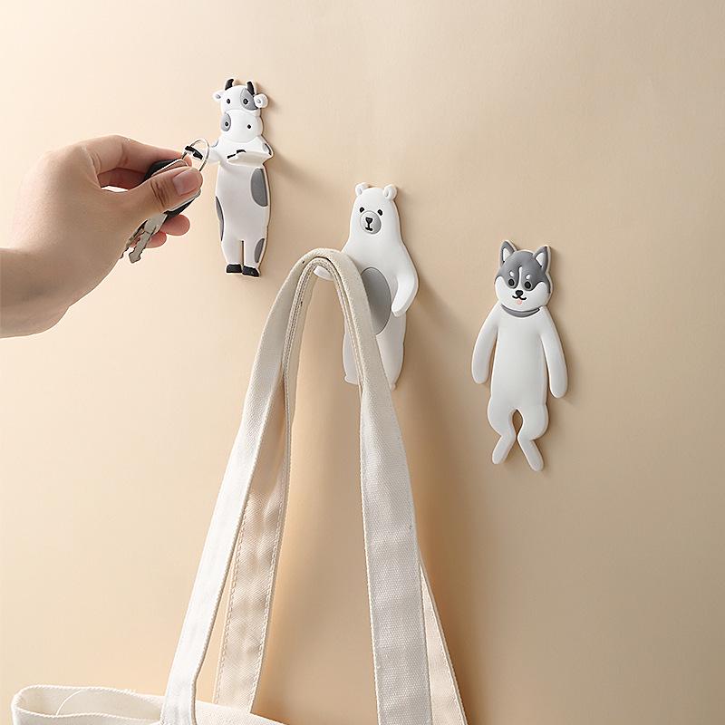 Flexible Animal-Shaped Adhesive Hooks - Cartoon Design, Traceless, and Multi-Functional for Kitchen Storage
