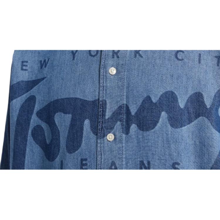 Tommy Hilfiger Casual Loose Letter Print Long Sleeve Shirt Men shirts Denim-Blue DM0DM14107