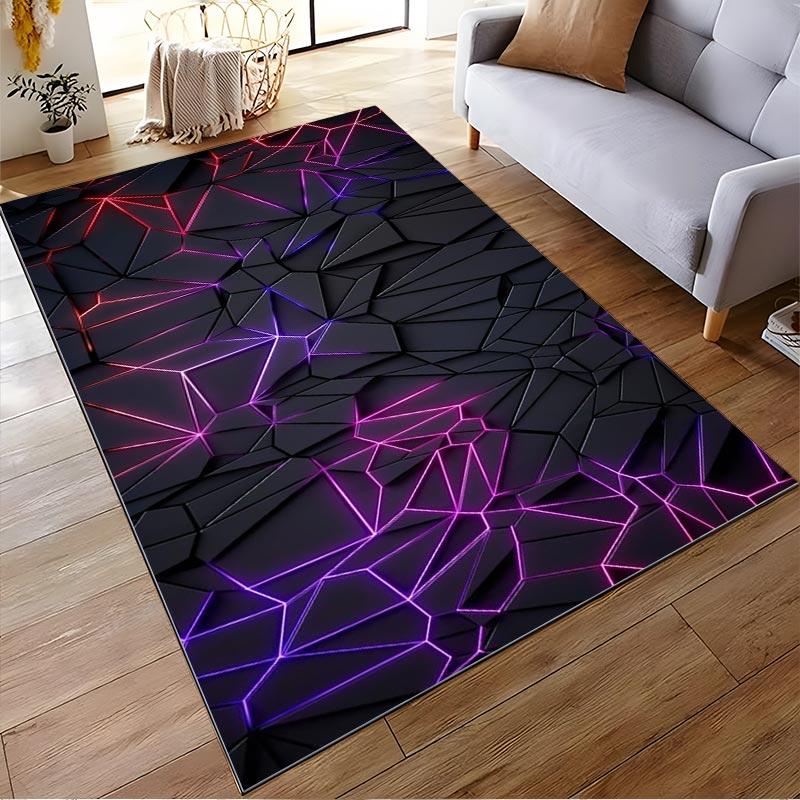 Modern Geometric Black Carpet with Neon Purple and Red Design Pattern Suitable for Use As an Anti-slip for Living Room Bedroom Sofas