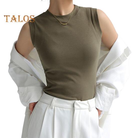 Women's Tank Top Sleeveless Cotton High Neck Crop Top Ribbed Slim Fit Basic Shirt Spring Summer Casual Outfit