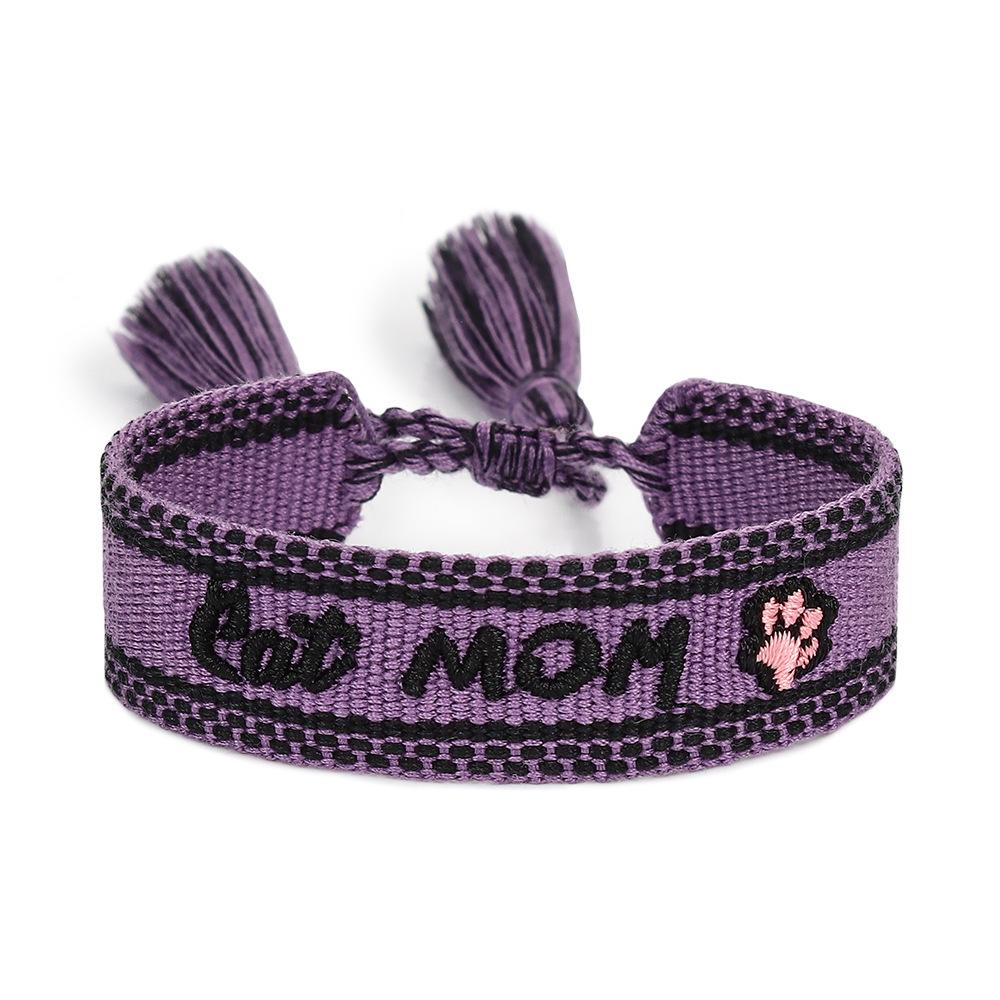 

European Style Handmade Cat Memorial Embroidery Bracelet with Cartoon Pattern and Colorful Letters Default