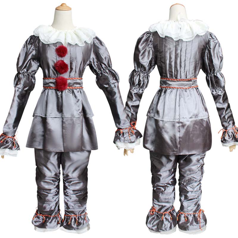 Pennywise Cosplay Costume Adult/Kids Clown Revival COS Terror Horro Clothing Set for Halloween Carnival Masquerade(130CM-XXXL))