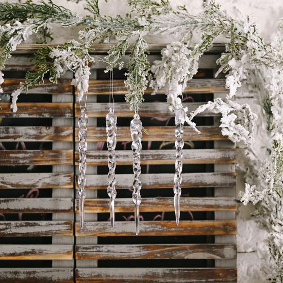 Yousheng 12 Pcs Acrylic Icicles Christmas Ornaments Clear Crystal Icicle Christmas Tree Hanging Decorations for Xmas New Year Holiday Wedding Winter
