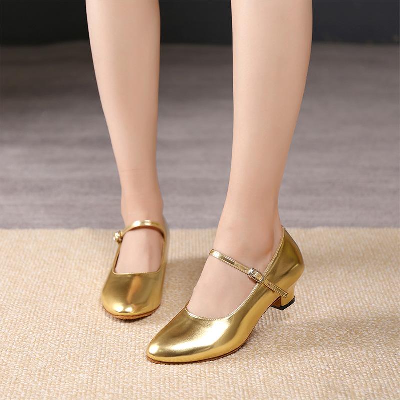 

Модные женские танцевальные туфли для бальных танцев, латиноамериканского танго, чачи, вальса, кожаные туфли на высоком каблуке с закрытым носком, высота каблука 3,5 см 38 золотой