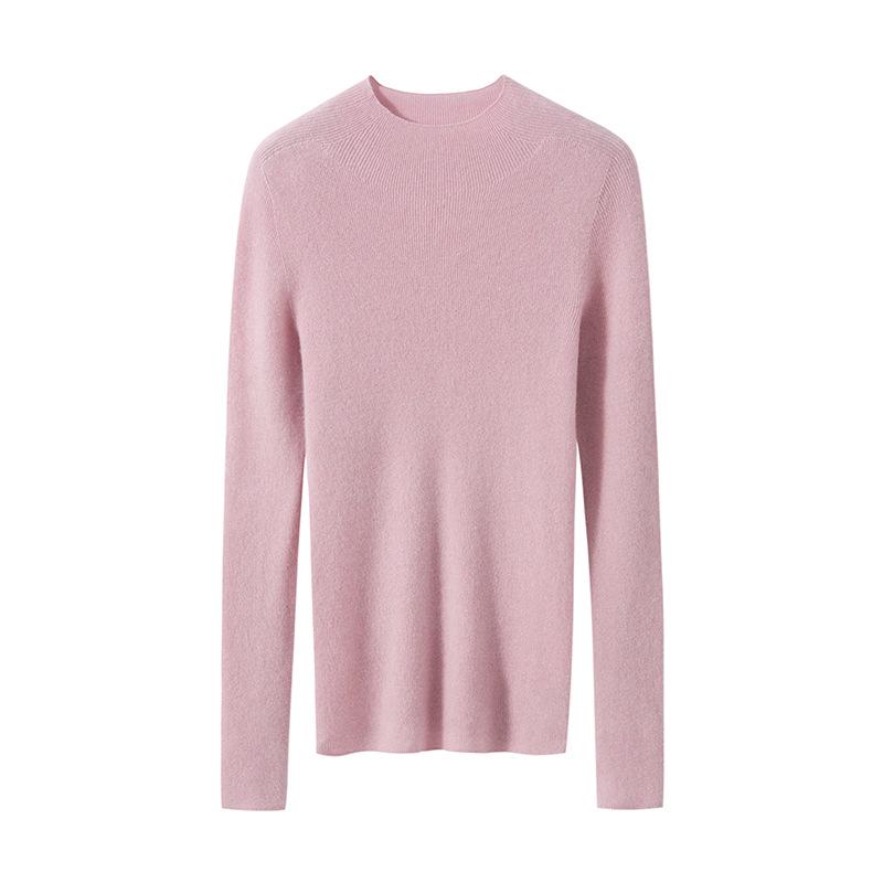 Women's Pure Cashmere Sweater - Half-High Neck, Slim Fit, Solid Color, Long Sleeve Pullover Knitwear, Perfect as a Base Layer for Autumn and Winter.