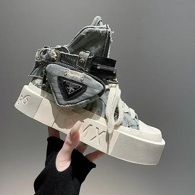 Fashion 2025 New Women's Ankle Boots Fashion Cowboy Knight Boot Punk Gothic Classic Denim Canvas Shoes Short Goth Platform Shoes