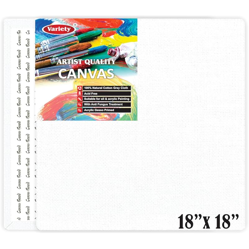 Variety Canvas 18 X 18 Inch Cotton Canvas Board For Painting, Pack Of 1 Piece - White