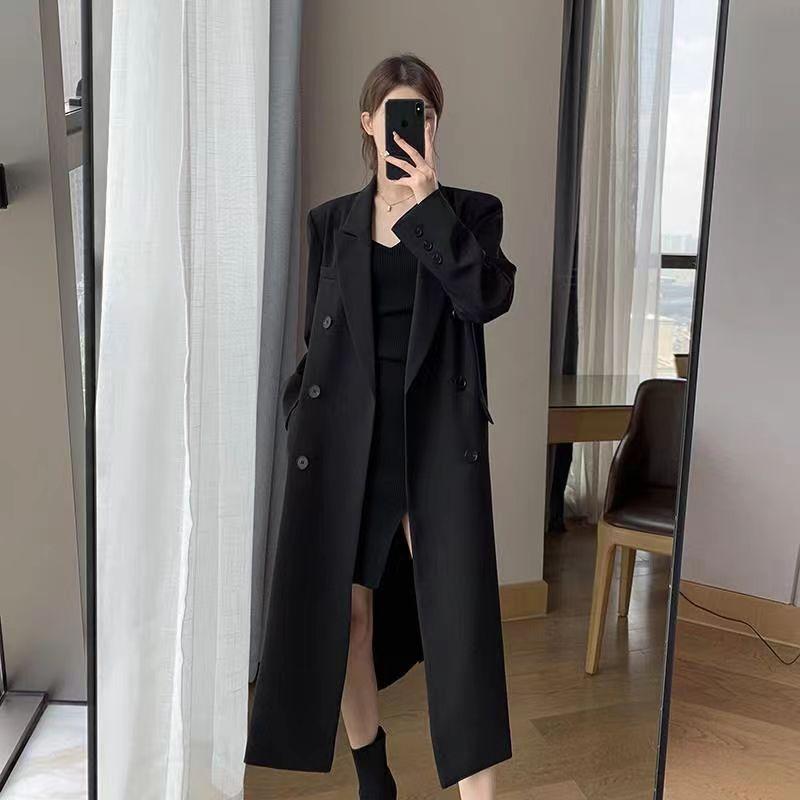 Women S Mid Length Trench Coat Double Breasted Notched Lapel Elegant Style