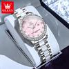 OLEVS Elegant Fashion Women's Watches Stainless Steel Ceramic Strap Original Brand Quartz Wristwatch for Lady Waterproof Date