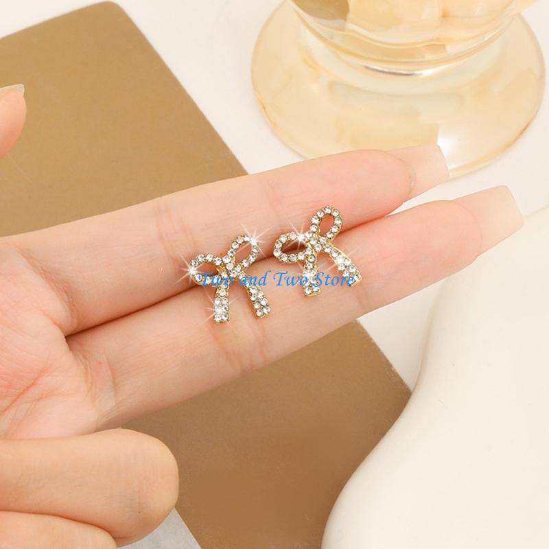 HX6F Elegant Bowknot Earrings for Women Girls Temperament Piercing Earrings Fashion Jewelry Simple Punk Earring Ear
