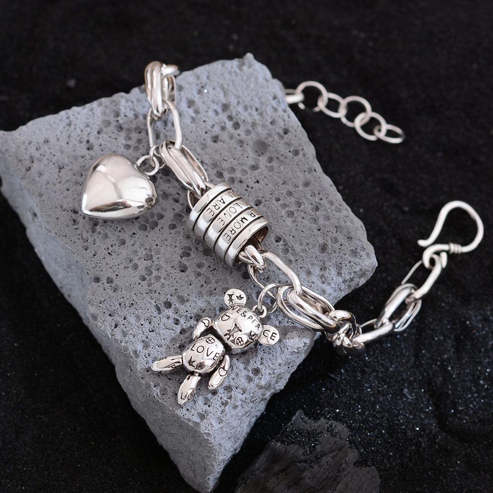 Heart Pendant Retro Bear Bracelet - Trendy Doodle Design Jewelry