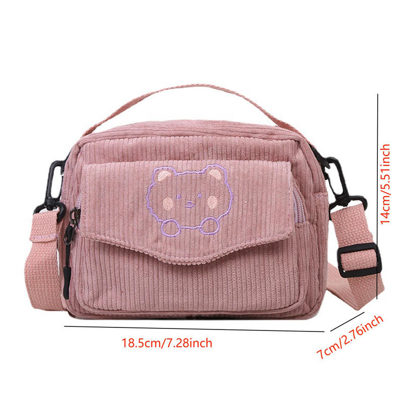 Women Girls Soft Corduroy Shoulder Bag Cute Japanese Korean Style Messenger Bag Purse Student Handbag Mini Satchel
