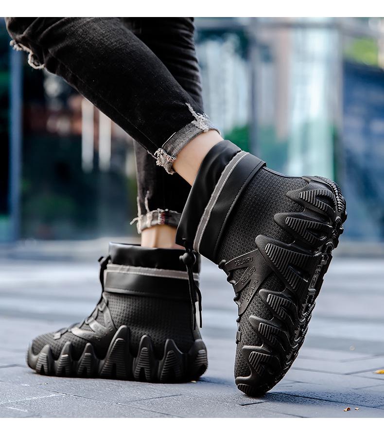 Men's Waterproof PVC Mid-Cut Snow Boots with Thick Non-Slip Sole, Fashionable, Warm, Dual-Purpose Casual Rubber Shoes.